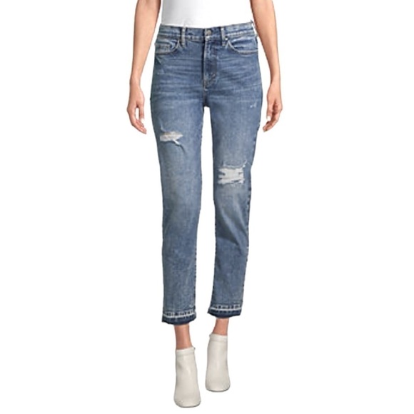 a.n.a. High Rise Straight Raw Hem Distressed Jeans. Blue Size 6 #1073 - Picture 1 of 6